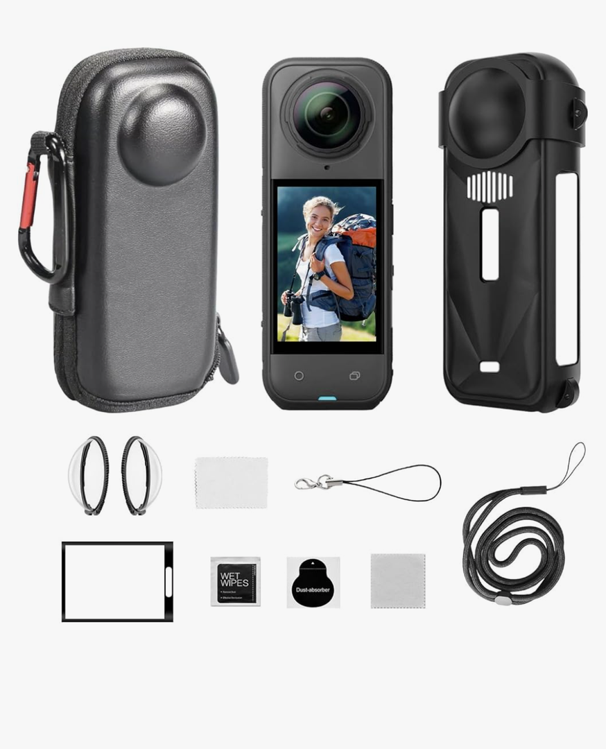 JasonMighty For Insta 360 X5 Action Camera Protector Accessories Kit Include Camera Case/Silicone Cover/Lens Guards/Screen Tempered Glass