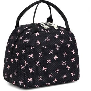 LEDAOU Lunch Box for Women Insulated Lunch Bag Lunch Tote Bags Leakproof Cooler Lunch Case for Travel Work Picnic (Black Bow), 6.3"D x 10.8"W x 8.85"H