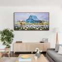 Anolyfi Highland Cow Farmhouse Wall Art for Living Room, Blue Barn Paintings Warm and Cozy Decor for Bedroom Dining Room Home Hallway, Framed 58"x29", 58.1"L x 29.1"W