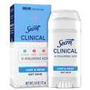 Secret Clinical Strength Antiperspirant Deodorant for Women, 100hr Sweat & Odor Protection, 3X Stress Protection with Hyaluronic Acid, PH Balancing Minerals, Soft Solid, Light & Fresh Scent, 2.6 oz