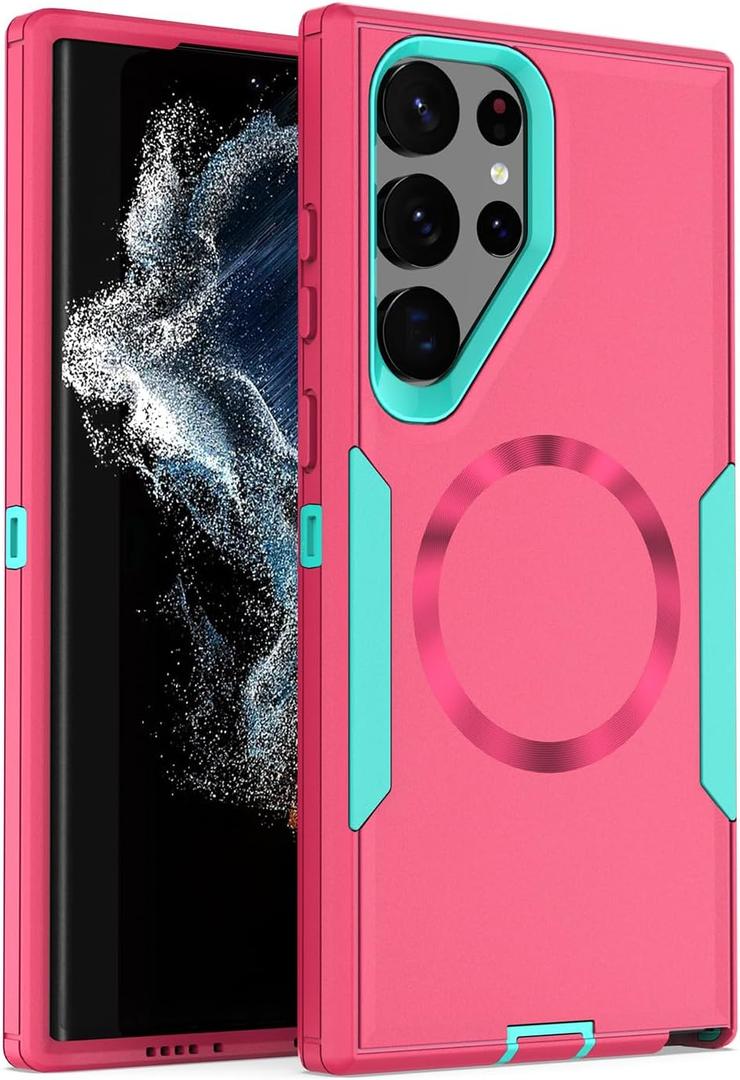 Designed for Samsung Galaxy S23 Ultra Case,Magnetic,Drop Protection Heavy Duty,Compatible with MagSafe,Dustproof,No Fading, No Yellowing,for Men Women, Rose Blue