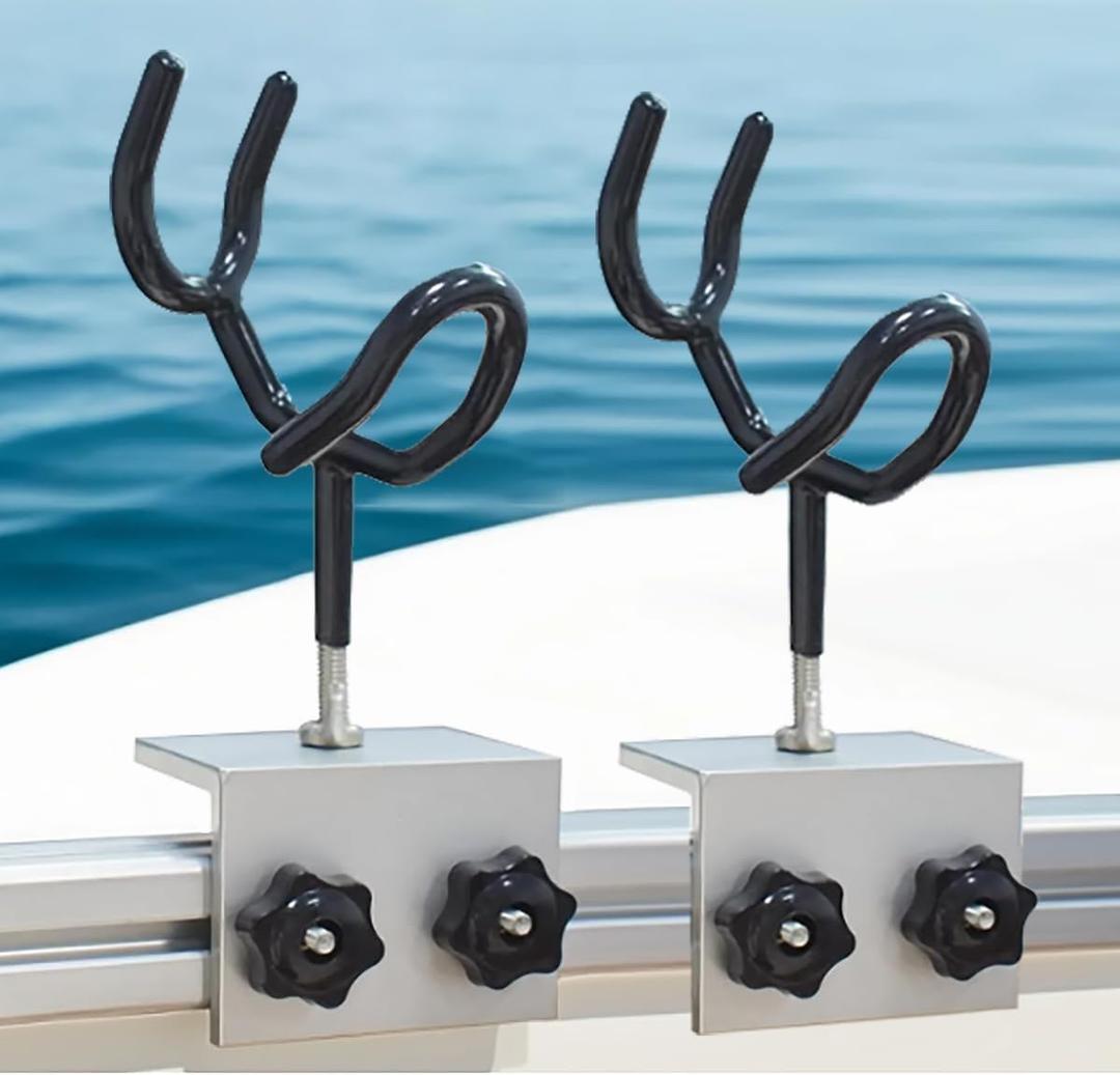 2 PCS Boat Fishing Rod Holders PVC Coated Steel, 90 Degree Boat Gunwale Track System Bracket, Yacht Fishing Gear