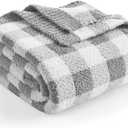 Snuggle Sac Checkered Throw Blanket for Couch, Super Soft, Cozy Warm Knit Decorative Blankets, Reversible Plaid Fluffy Throws for Sofa, Bed, Plaid Grey, 50x60 Inches