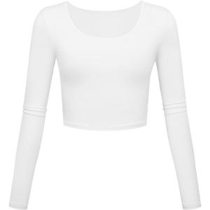 Lightweight Yoga Crop Tops Slim Fit Long Sleeve Workout Shirts for Women (Large, White)