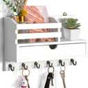 dreampossible Key and Mail Holder for Wall, Mail Organizer Wall Mount with 6 Hooks and Storage Drawer, Wooden Key Rack Hanger with Shelf for Entryway and Home Decor