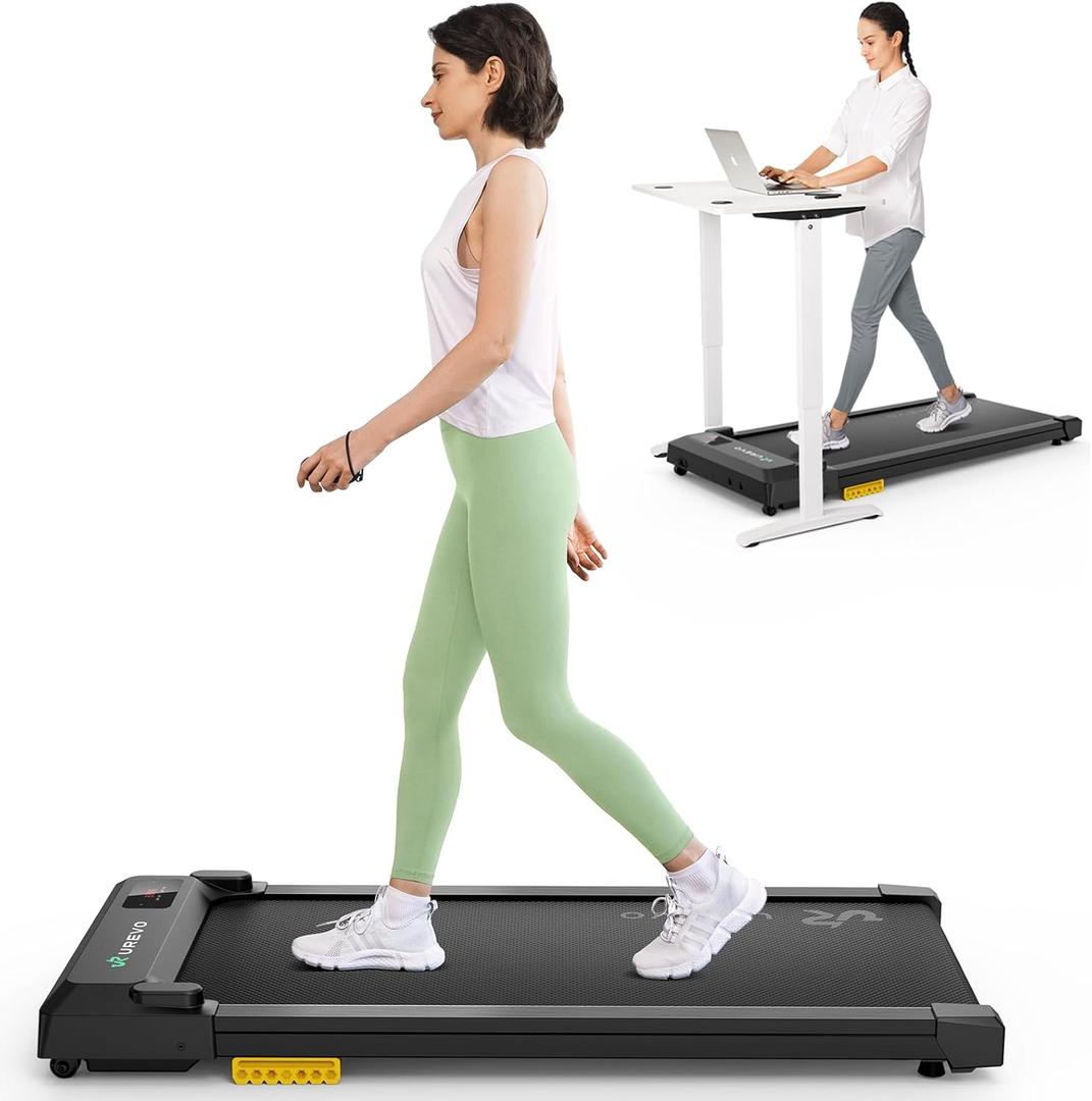UREVO Smart Walking Pad, Standing Desk Treadmill with Double Shock Absorption, Quiet Operation, Workout APP with Track Insights and MIIT Mode, Plug and Play, Remote or APP Control for Home Office (Black)