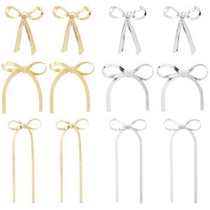 Rionaty 6 Pairs Ribbon Bow Stud Earrings - Cute Gold & Silver Bow Statement Earrings for Wedding, Prom, Valentine's, Birthday - Jewelry Gift for Women & Girls