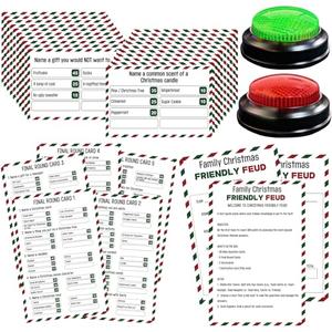 IIDEA Christmas Friendly Feud Game with 1 Answer Buzzers, Fun Holiday Cards for Family Game Night Trivia Quiz for Xmas Party Class Office Groups Team Building Holiday Gathering