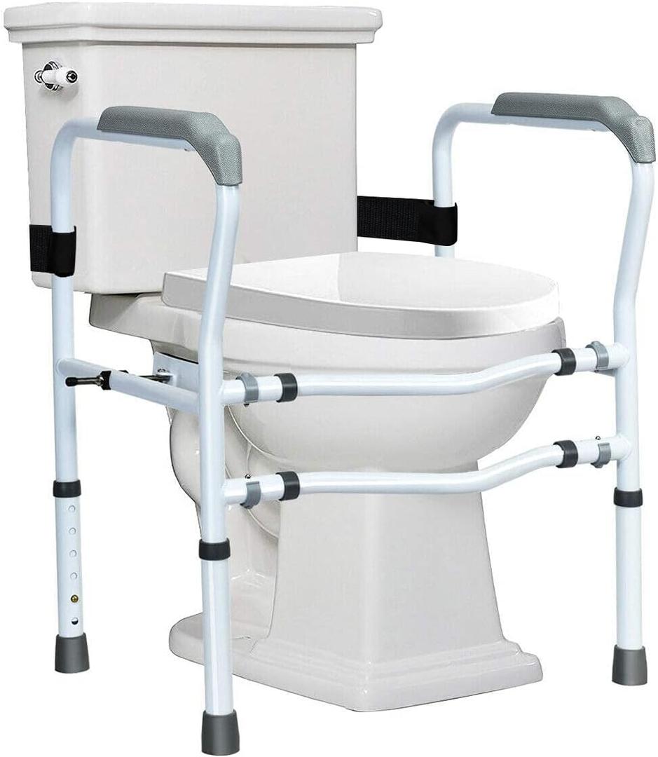 Giantex Toilet Safety Rail Free Standing Safety Assist Frame W/ 360Rotatable Clip,Adjustable Height & Width Toilet Armrest, 300 LBS Weight Capacity for Disable Elderly Commode Stability Handrails