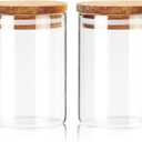 Labina Qtip Holder Glass Bathroom Organizer Storage Canisters with Wooden Lid, 10oz Jar for Cotton Balls Swabs Dispenser and Bathroom Essentials(2 Pack)