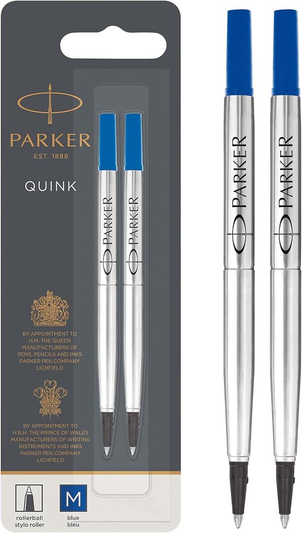 Parker Rollerball Refill Medium Nib, Blue, Pack of 2