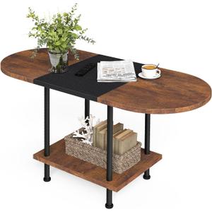 Coffee Tables, Modern Center Table with Storage Shelf, 2-Tier Table for Living Room, Modern Two-Tone Design (Mixed Brown)