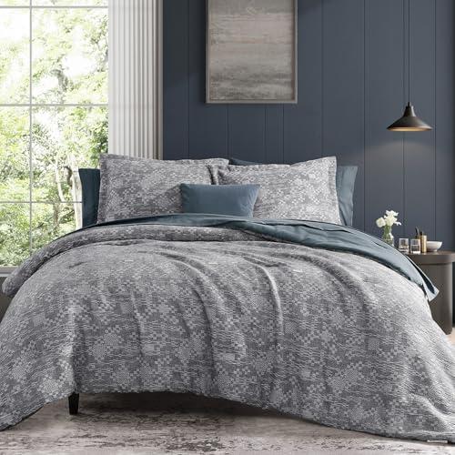 MaiRêve Queen Comforter Set Navy Blue, Crinkle Textured Design Bedding Set 7 Pieces Bed in A Bag, All Season Farmhouse Comforter Set with Sheets, Pillowcases & Shams