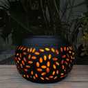 Solar Table Lantern Outdoor Waterproof-Dancing Flickering Flame Solar Powered LED Light,Black Metal Desktop Decorative Lamp for Gifts for Women Mom Desk Patio Garden Yard Decor