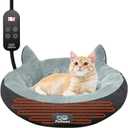 Heated Cat Bed for Small Size Cats, Soft & Cozy Donut Heated Pet Bed with Timer & Temp Adjustable Pet Heating Pad for Indoor Cat, Round Electric Cat Bed Heater Warmer., gray