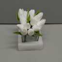 DILATATA Artificial White Tulips in Vase with Faux Water 5.5" Real Touch Flowers Fake Tulips Small Flowers Arrangement in Cube Glass Vase for Mother's Day Table Centerpiece Wedding Home Decor