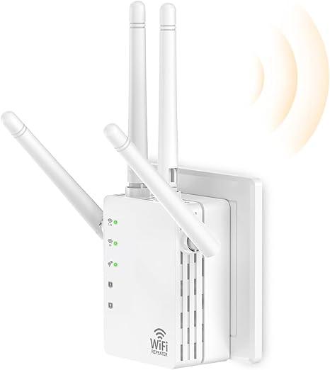 AOOEPU 1200Mbps Dual  Band WiFi Extender Signal Booster, WiFi Extender with 4 Antennas, WiFi Booster Covers Up to 12880 Sq.ft & 105 Devices, WiFi Repeater with Wall  Plug Signal Booster for Home