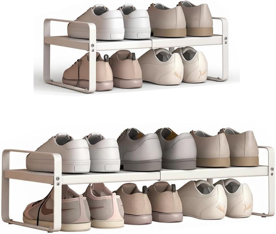 Expandable 1-Tier Metal Shoe Rack (H:7"), Adjustable Width 14.9"23.6", Heavy-Duty Free-Standing Shoe Shelf for Closet, Entryway & Small Spaces Single Pack