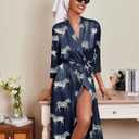 Ekouaer Silk Robes for Women Long Satin Bride Bridesmaid Robe with Pockets (Blue, S)