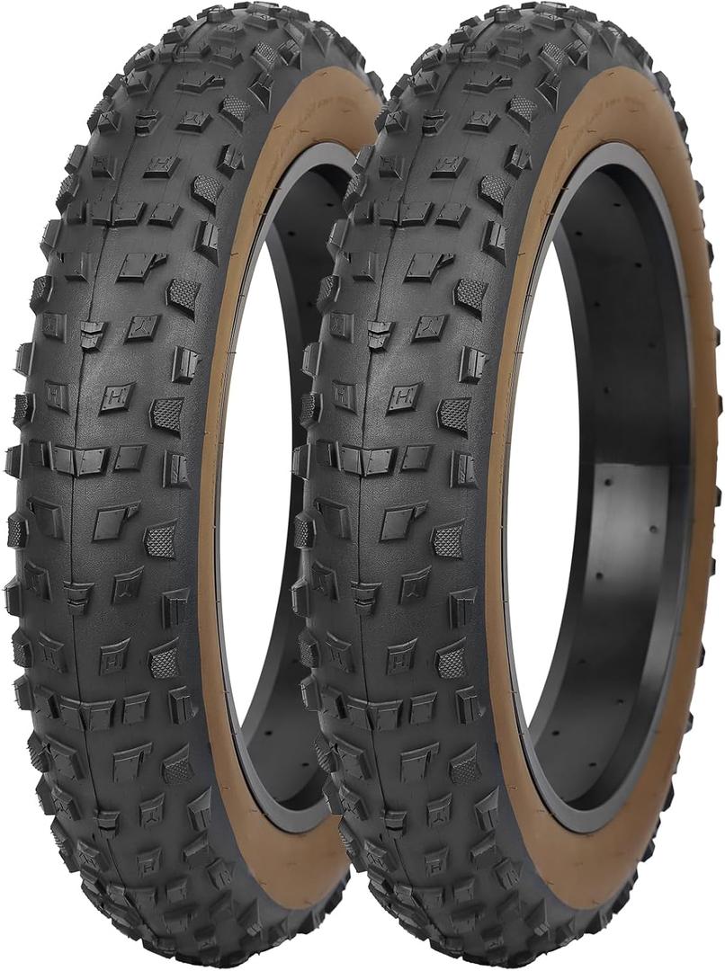 2 Pack 20x4 (98-406) All-Terrain Bike Tires Heavy Duty, Large Knobby Tread for Electric Bikes, Beach Cruisers Snow Bikes for Gravel Mountain Rocky Trails