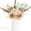 Mkono Small Artificial Flowers in Ceramic Vase Centerpieces Coffee Table Decor, Silk Flower Arrangements for Home Decor Indoor Fake Flower Bouquet for Bathroom Dining Room Kitchen (Brown, Medium)