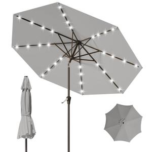 Tobeos 9FT Patio Umbrella with Solar Lights,Outdoor Market Umbrella with Tilt and Crank, LED Lighted Table Umbrella for Garden,Deck,Backyard,Pool,Beach