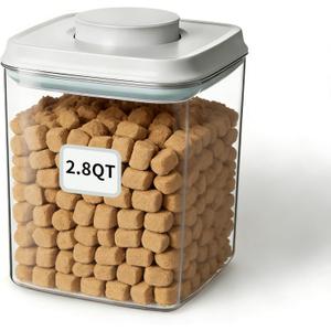 Ankou Airtight Dog Food Storage Container, 2.8 QT, One-Touch Pop Lid, BPA-Free | Clear Stackable Canister for Pet Food & Cat Treats