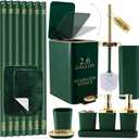 XLHOMO Bathroom Sets with Shower Curtain and Rugs Bathroom Accessories Set Hunter Green Bathroom Set,Soap Dispenser & Toilet Brush Holder Set with Stainless Steel Trash Can