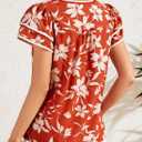 Dokotoo Womens Summer Tops 2026 Boho Floral Ruffle Short Sleeve V Neck Dressy Casual Loose Blouses Shirts (Red, L)