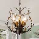 5-Light Vintage Crystal Branch Tree Chandelier Antique Pendant Light Fixtures for Living Room Dining Room Foyer Kitchen Island Hallway Aged Bronze