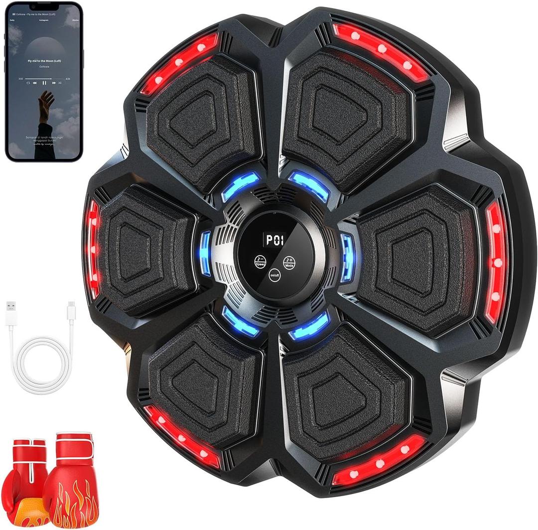 Upgraded Music Boxing Machine for Adults and Kids, Smart Bluetooth Boxing Trainer with Gloves, Wall Mounted Electronic Music Punching Machine with 9 Modes & 9 Speeds, for Home, Office, and Gym Workout