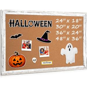 Bulletin Board, 36" x 24", Cork Board for Wall, Rustic White Wooden Frame, Hanging Pin Board for Home & Office Decor, 10 Push Pins Bulletin Board, 36" x 24", Cork Board for Wall, Rustic White Wooden Frame, Hanging Pin Board for Home & Office Decor, 10 Push Pins