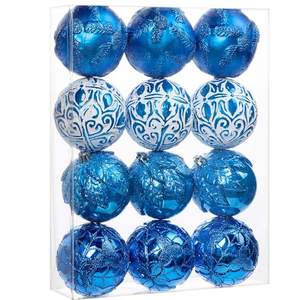 12pcs Christmas Ornaments Balls 3.14 inch Glitter Hanging Christmas Tree Ornaments Set for Christmas Decorations Hand Painted Shatterproof Christmas Baubles for Xmas Holiday Party Decor 