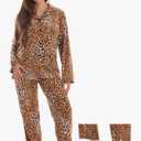followme Printed Microfleece Button Front PJ Pant Set, M