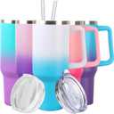 SYACOT 40 oz Tumbler with Handle and Straw Stainless Steel Insulated Tumbler Leak Proof Lid and Straw Lid Reusable Travel Mug Coffee Mug Cup Dishwasher Safe Keep Drinks Cold and Hot (White Blue)
