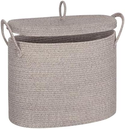 ORGMASTER Cotton Rope Basket, Toilet Paper Basket with Lid, Free-Standing Toilet Paper Holder Organizer for Bathroom, Rope Baskets for Storage Up to 9 Mega Rolls, 17.7"x6.7"x13.8", Brown