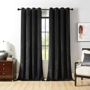Joydeco Black Velvet Curtains 90 Inches Long, Luxury Grommet Blackout Curtains 2 Panels, Thermal Insulated Privacy Room Darkening Window Drapes for Bedroom Living Room Home Theatre (52Wx90L)
