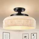 Lamomo Semi Flush Mount Ceiling Light,12 Inch White Glass Shade Black Hallway Light Fixture,3 Light Globe Glass Close to Ceiling Scone,Indoor Hanging Light for Bedroom Kitchen Porch Hallway