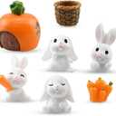 7 PCS Mini Bunny Cake Toppers, Bunny Cake Decorations, Cute Resin Rabbits Figurine for Kids, DIY Miniature Landscape Decorations, Birthday Party Gifts Decor Supplies