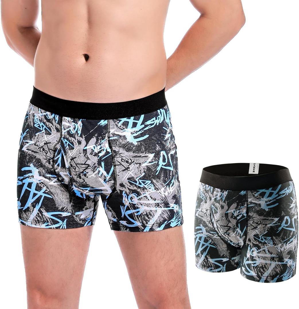 Carer Washable Incontinence Underwear for Men Reusable Mens Urinary Incontinence Box Briefs for Bladder Leak Protection 120ml Front Absorbency Cotton Leakproof Underwear Pattern 2XL