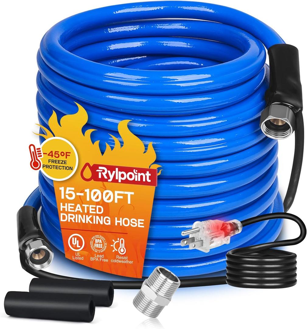 50FT15-100FT Heated Water Hose for RV,Heated Drinking Water Hose,Lead and BPA Free,1/2"Inner Diameter,Temperatures Down to -47F,Rv Accessories for Campers, Livestock, Agriculture