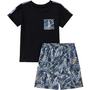 Mieuricta Toddler Baby Boy Summer Clothes Short Sleeve T-Shirt and Camouflage Cargo Shorts Toddler Boy Outfits, Little Black, 4-5 Years
