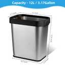 TooCust 2 Pack Stainless Steel Trash Can 3 Gallon, Open Top Trash Can, 8" x 11" x 13", Rectangle Rubbish Bin, Slim and Narrow, No Lid Small Wastebasketfor Kitchen, Bathroom, Living Room, Office