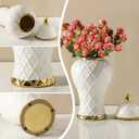 Ginger Jars for Home Decor, White and Gold Vase, Decorative Ceramic Ginger jar with lid, Porcelain Flower Vase for Centerpieces Jarrones, Storage jar, Table Center Vase, Temple Jar(12in)