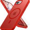 Miracase for iPhone 16e case & iPhone 17e Case for MagSafe [with 29H+ Screen Protectors] TOP Military-Grade Protection Shockproof with Velvet Touch for iPhone 16e/17e Phone Case 6.1", Red