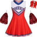 GRAJTCIN Girls Cheerleader Costume for Kids Halloween Cheerleading Uniform Cheer Outfit (Red)