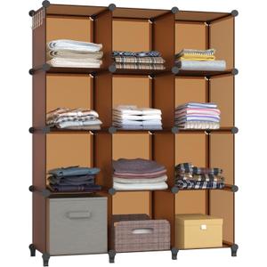 HOMIDEC Closet Organizer, 12-Cube Closet Organizers and Storage, Cube Storage Organizer for Kids, Closet, Bedroom, Bathroom, Office, Brown
