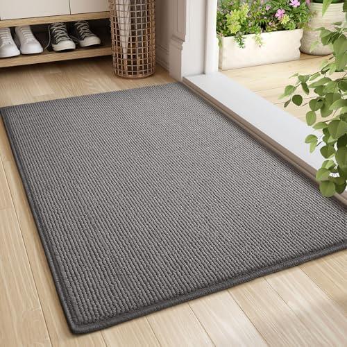 Color&Geometry Front Door Mat Indoor Entrance, 19.5"x35.5" Standard-Sized Inside Doormat for Entryway Non Slip, Dirt Trapper Absorbent Entry Rug Washable, Grey (Rolled-up NO Creases)