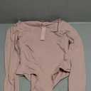 QINSEN Women's Sexy Square Neck Bodysuit Long Sleeve Double Lined Shirt Tops Bridal Rose S