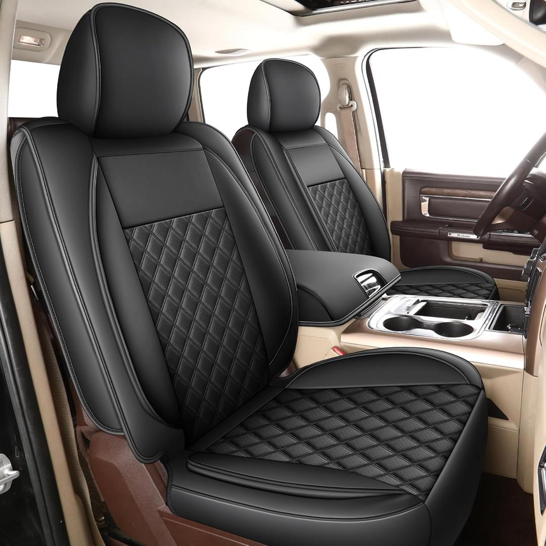 HChengkikz Car Seat Covers,Seat Covers for RAM, Fit for Most 2019-2024 & Some 2002-2017 RAM, Compatible with 1500 2500 3500 Crew Quad Regular Mega Cab, with Car Seat Cushion (Black, Flat Rear) (Full Set with Flat Bench)